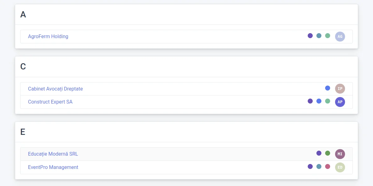 Client portfolio with engagement history
