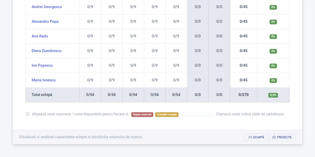 Team availability and resource planning